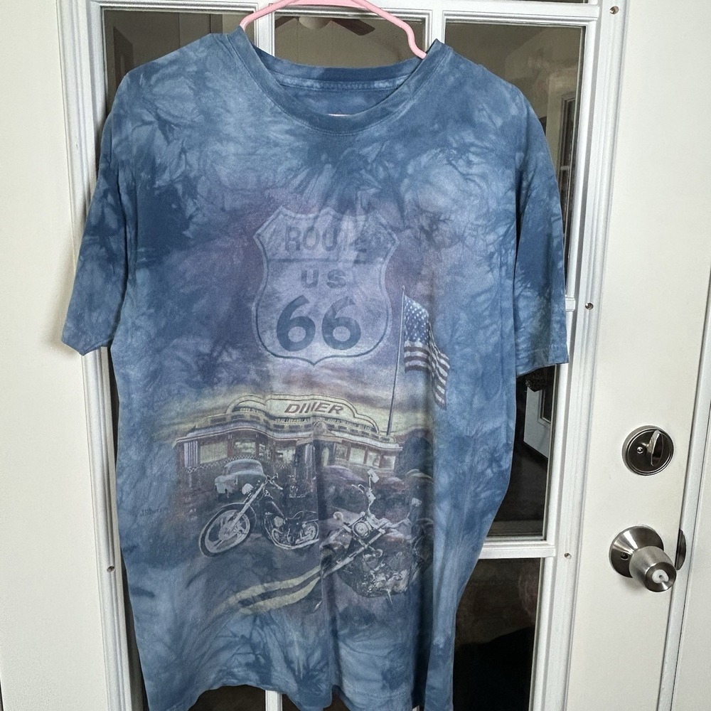 The Mountain Route 66 Motorcycle Diner T-shirt Size Large Blue Tie Dye